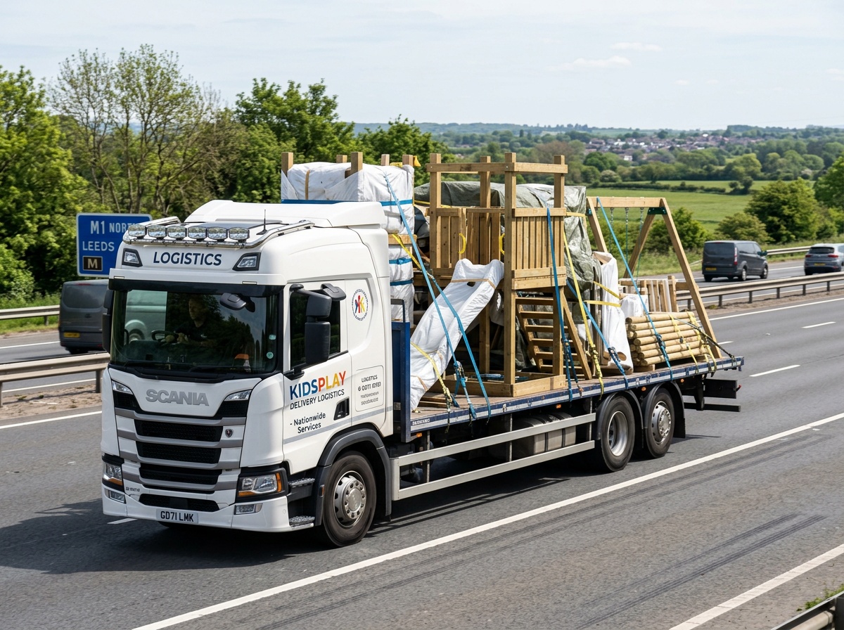 Transport placów zabaw – ciężarówka z ładunkiem